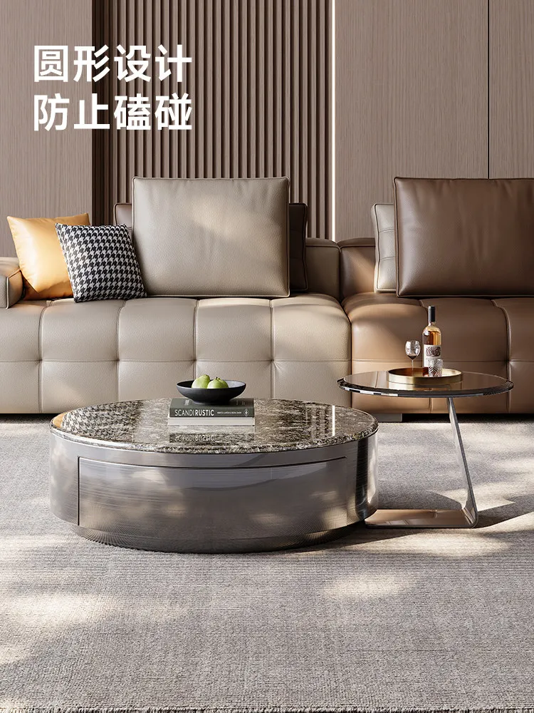 HYS Light Luxury Platinum Diamond Natural Luxury Stone Living Room Living Room Marble Coffee Table