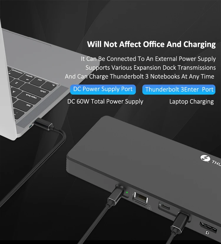 Пользовательский дисплей 8K Gigabit Ethernet Thunderbolt 3 Dock 40 Гбит/с Thunderbolt 3 9 в 1 USB C HUB Док-станция для ноутбука Macbook