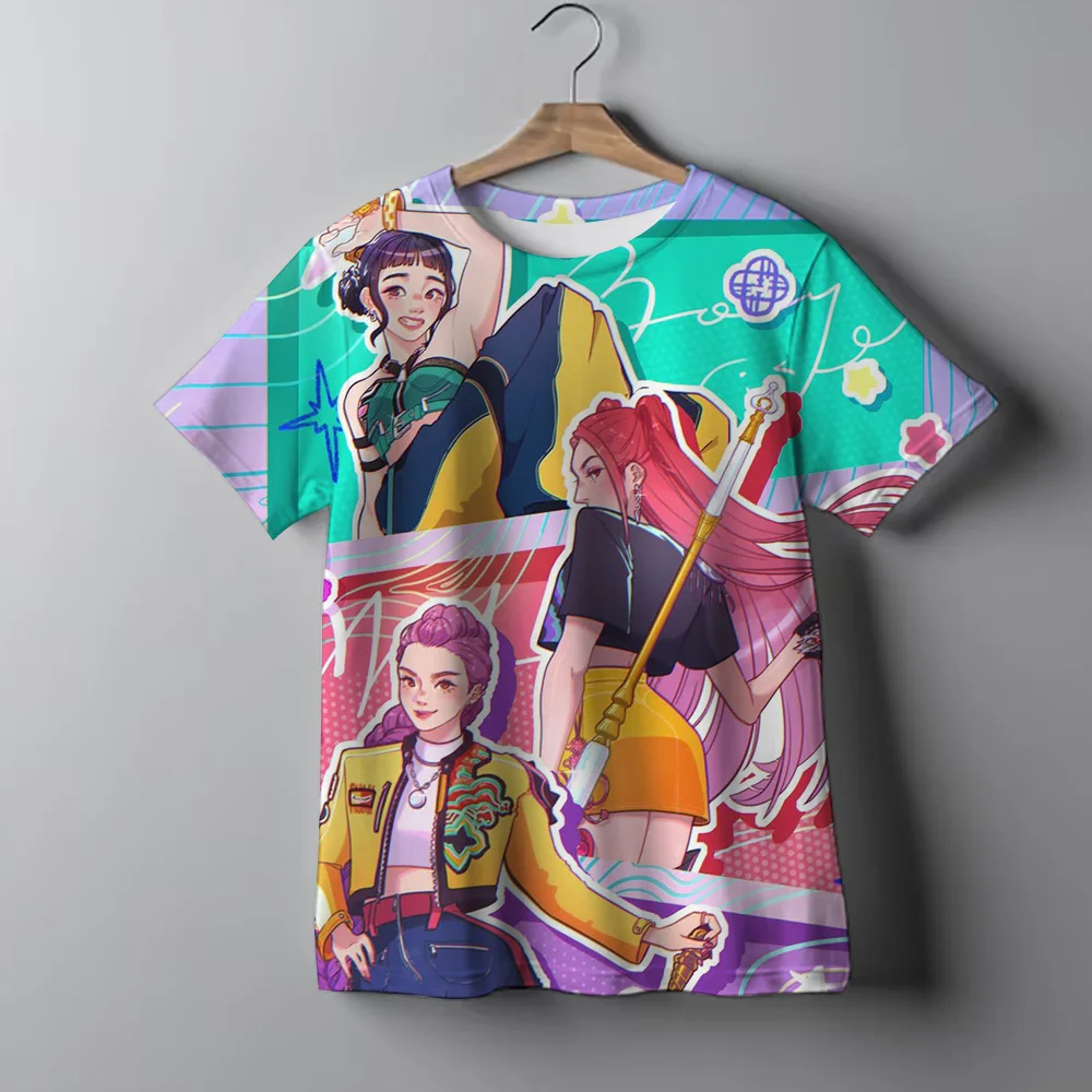 ملابس الأطفال KPop شيطان الصيادين موضة بلايز عادية س الرقبة قصيرة الأكمام الفتيات الفتيان K-Pop شيطان الصيادين المشجعين هدية تي شيرت