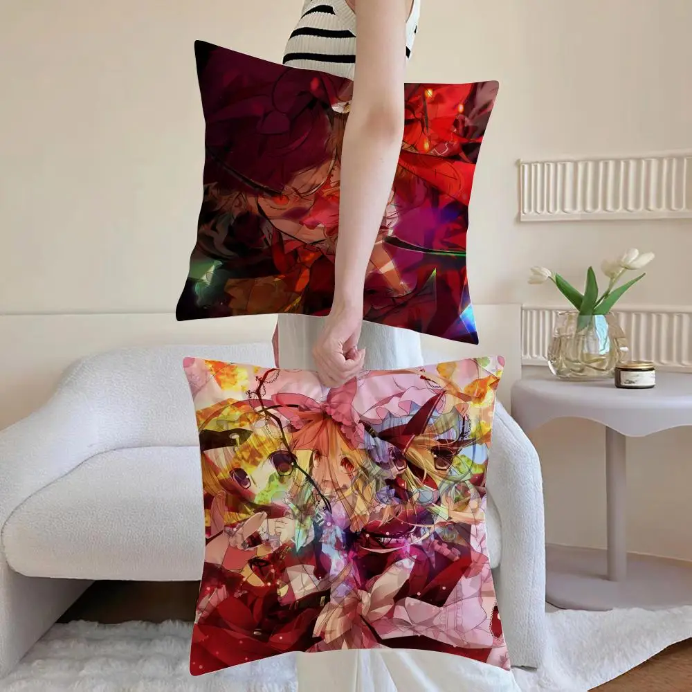 Classic game Touhou Project Cushion Cover Anti-dustmite Pillowcase Invisible zipper silky short plush Sofa cushion cover