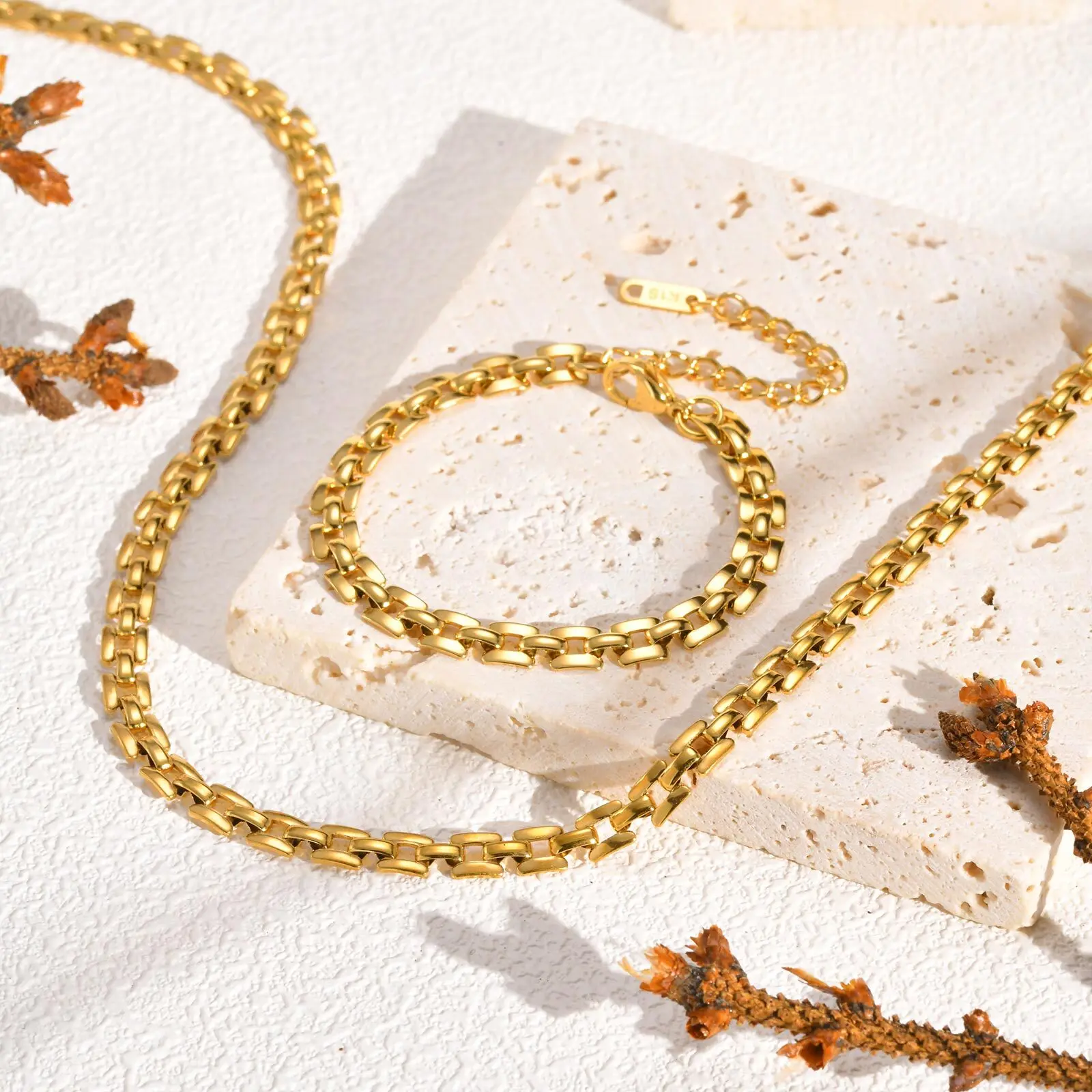 Vnox Gold Plated Stainless Steel Link Chain Chokers, Anti Allergy Metal Links Necklaces with K18 Stamp, Dainty Women Jewelry Set