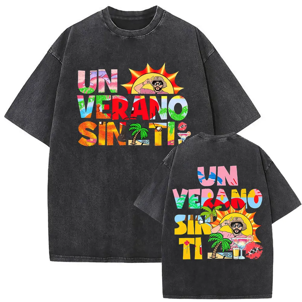 

Washed Vintage Bad Bunny Un Verano Sin Ti Graphic T-shirt Men Fashion Oversized Streetwear Unisex High Quality Cotton T Shirts