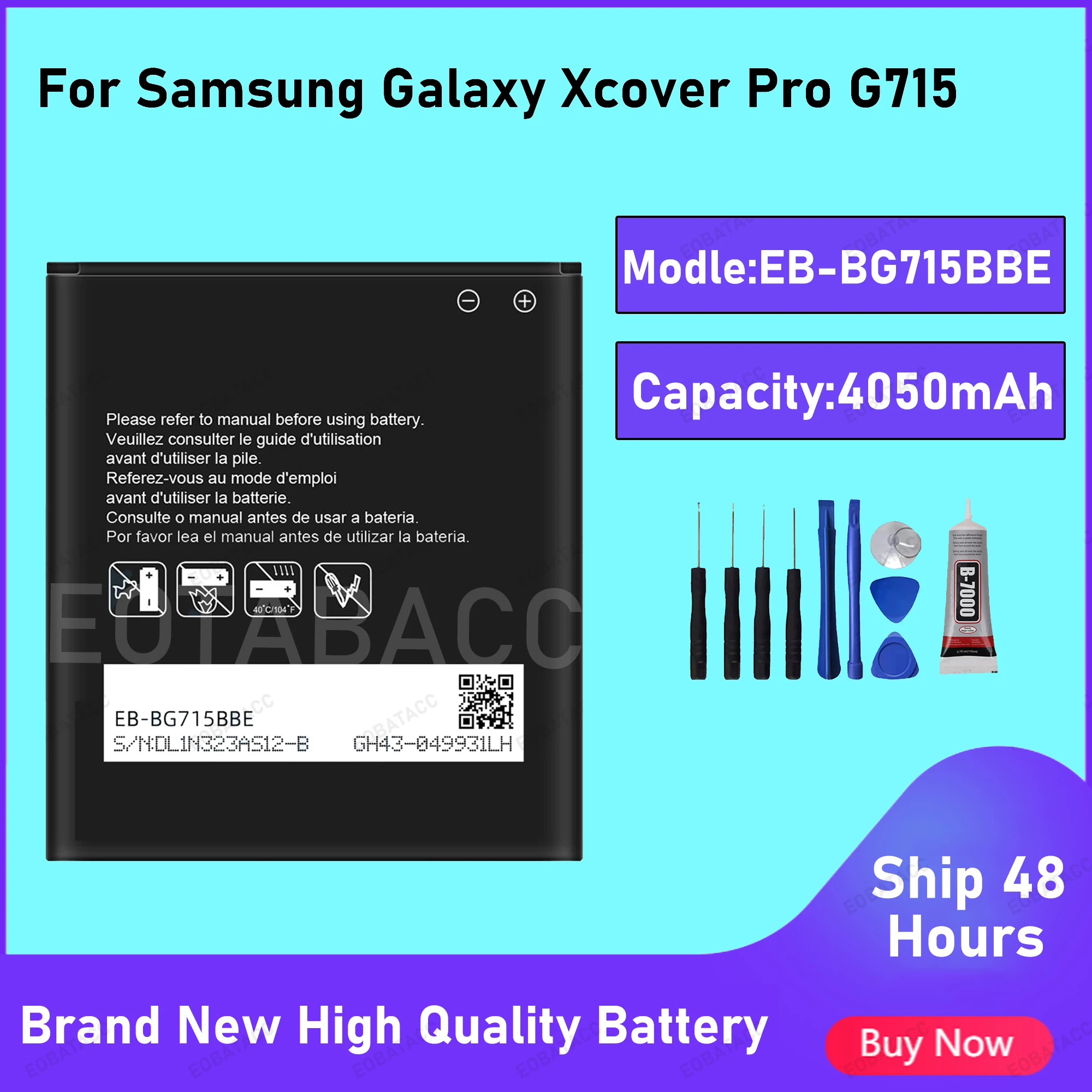 

2025 Years EOBATACC 100% New Battery EB-BG715BBE For SAMSUNG Galaxy Xcover Pro/6Pro Battery Battery + Free Tools