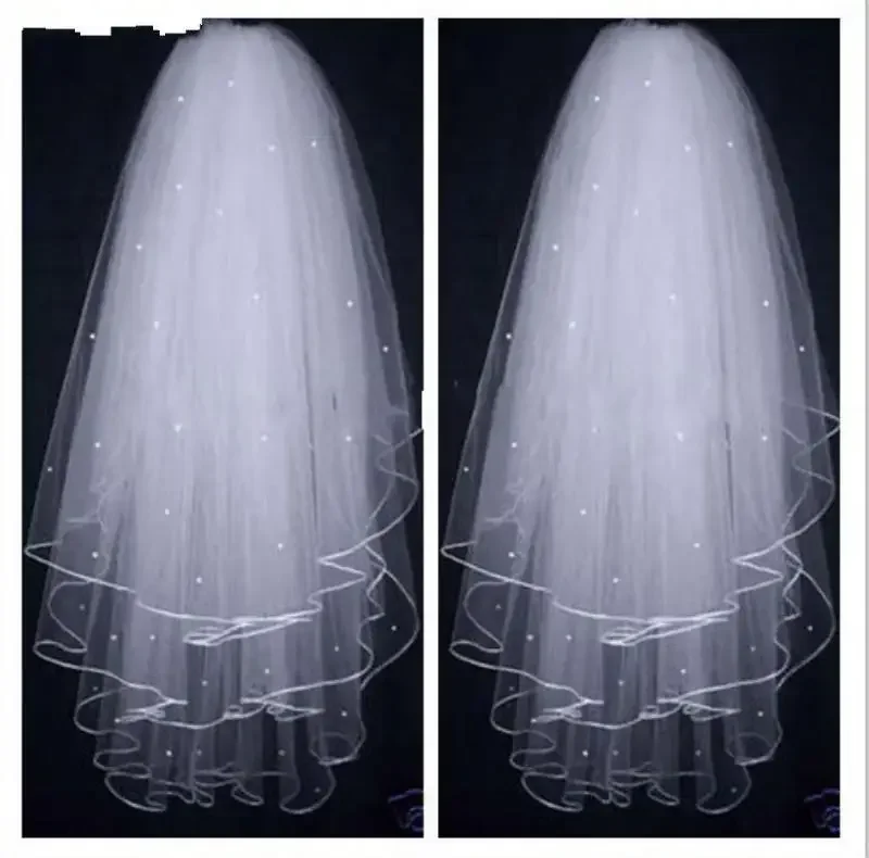 

High Quality Soft Illusion White/Ivory 3T Ribbon Edges with Pearls Bridal Wedding Veils 2024