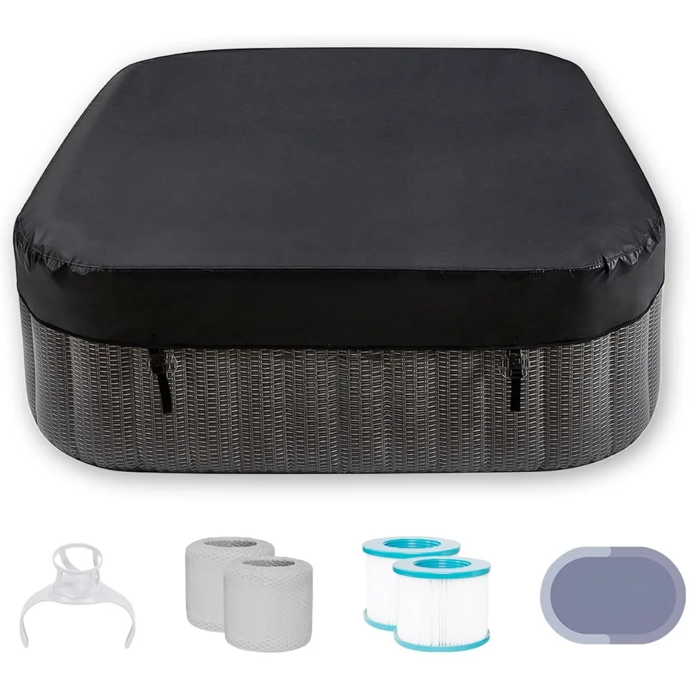Portable inflatable bathtub, square outdoor jet therapy, heating pump, 2 filter cartridges, 1 cup holder inflatable bathtub