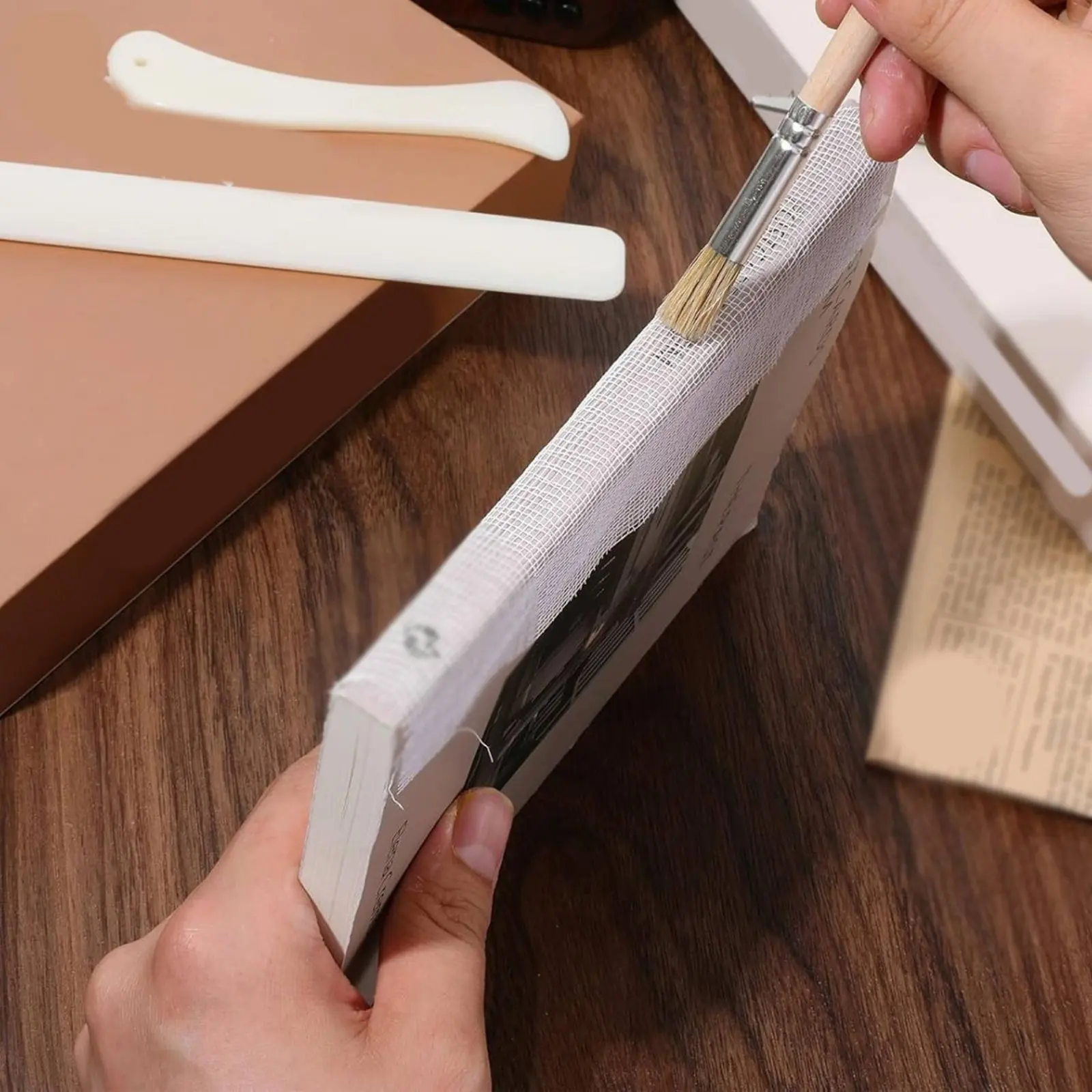 4 Pieces Bookbinding Cloth and Tool Kit Book Repair Kit Book Spine Repair Set Craft Supplies for Librarians, Workshop view 3