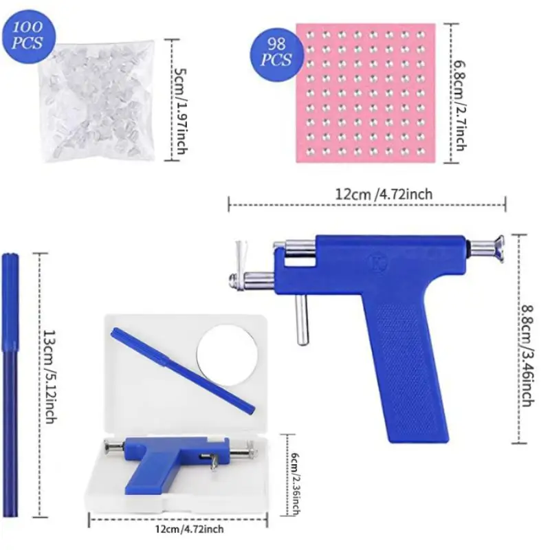 Disposable Sterile Ear Nose Body Navel Piercing Gun with 98pcs Studs Jewelry Kit