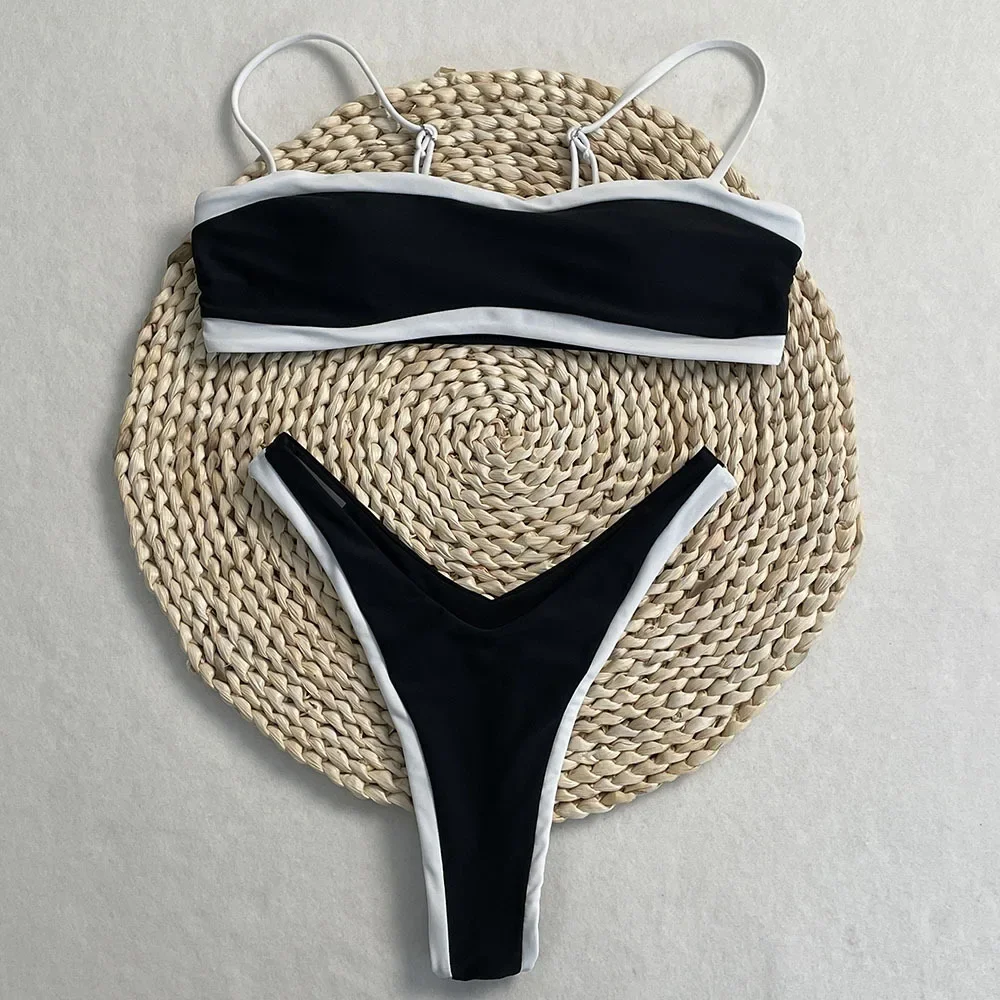 Seksowne czarne białe patchworkowe bikini 2025 kobiet Halter Push Up stringi strój kąpielowy brazylijski strój kąpielowy plażowy mikro stroje kąpielowe Biquini