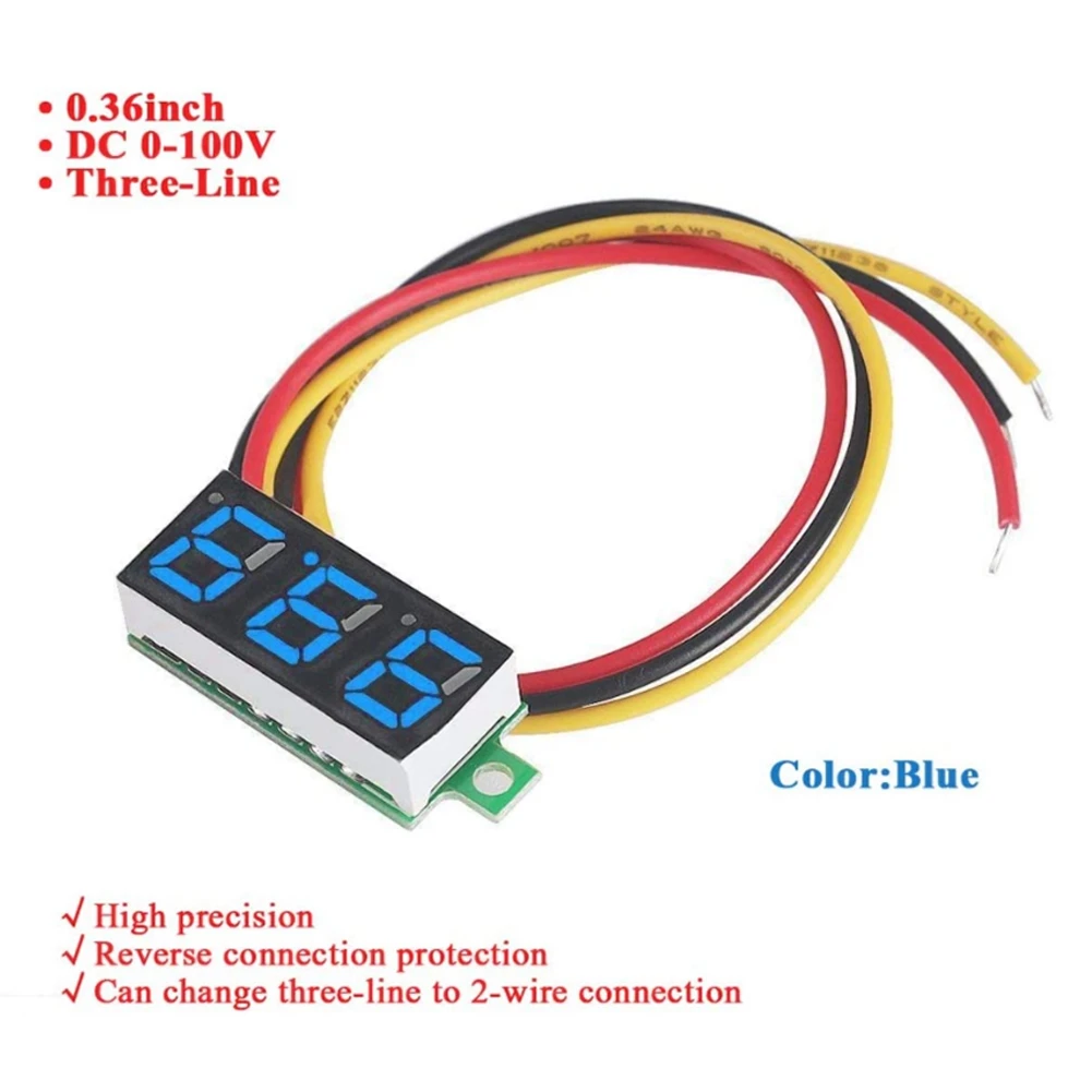 5Pcs Mini Digital Voltmeter DC 0-100V Three-Wire Meter Tester LED Display with Reverse Polarity Protection Blue