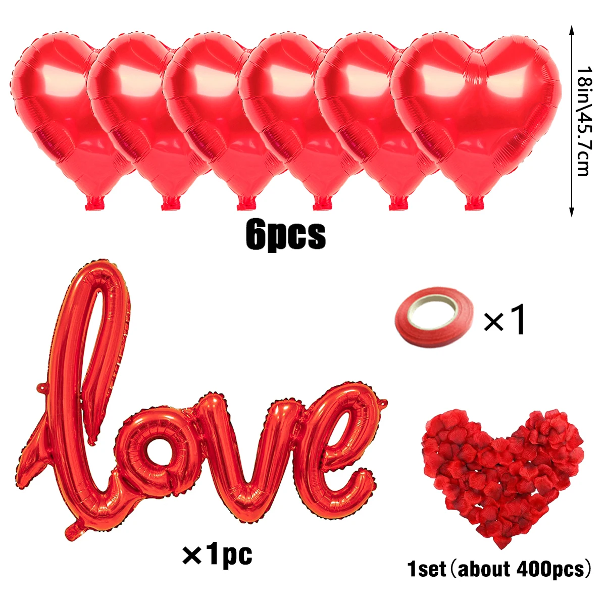 Rotes Liebesbrief-Ballon-Set 18 Zoll Herzförmiger Ballon mit Simulationsblütenblättern Valentinstag Hochzeitsfeier Dekoration – Detail 2