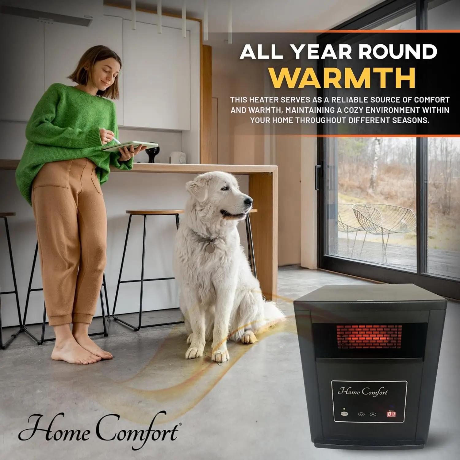 1500w Infrared Heater - Energy Efficient Space Heater for Year-Round Indoor Warmth, With Thermostat and Remote Control, Portable