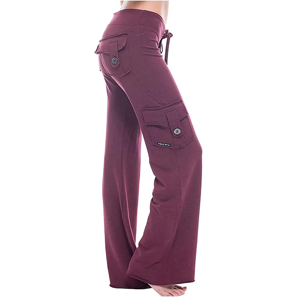 Frühling neue einfarbige Multi-Pocket-Gürtel Sport bequeme lässige Cargo hose mit geradem Bein Damen Freizeit hose