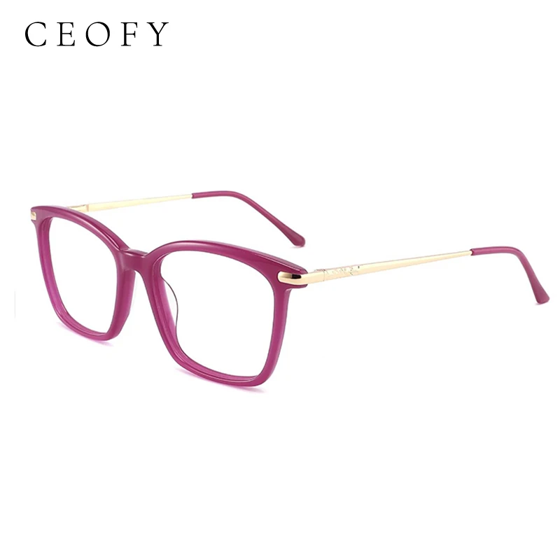 Ceofy Acetate Women Glasses Frame Vintage Big Face 145mm Width Square Optical Prescription Myopia Purple Eyeglasses Frame