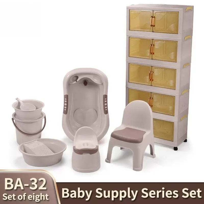 Baby Bathtub 7 Piece Set Upgraded Plastic Bath Set Non-Slip Thickened Tub Toddler Bath Seat Shower Products for Newborns Gift