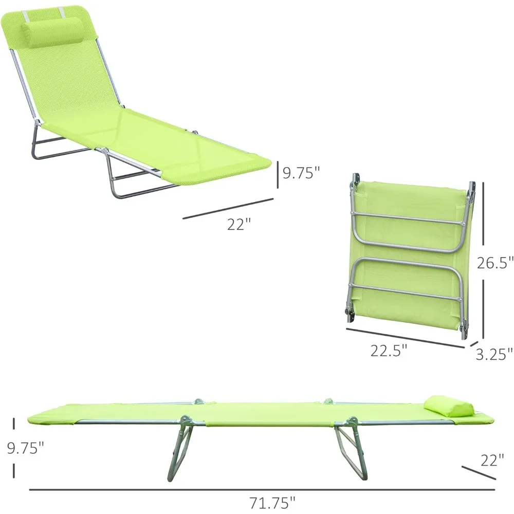 Folding Chaise Lounge Pool Chairs, Outdoor Sun Tanning Chairs with Pillow, Reclining Back, Steel Frame