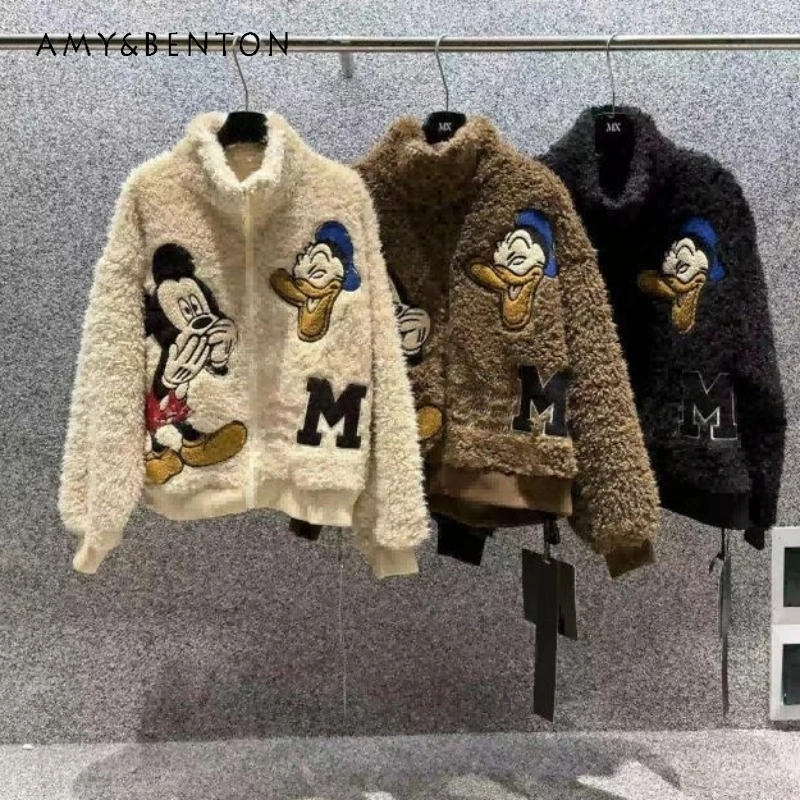 

2025 Autumn Winter New Trendy Brand Heavy Industry Cartoon Zipper Jacket Long Sleeves Zipper Warm Coat Outerwear Kawaii Clothes