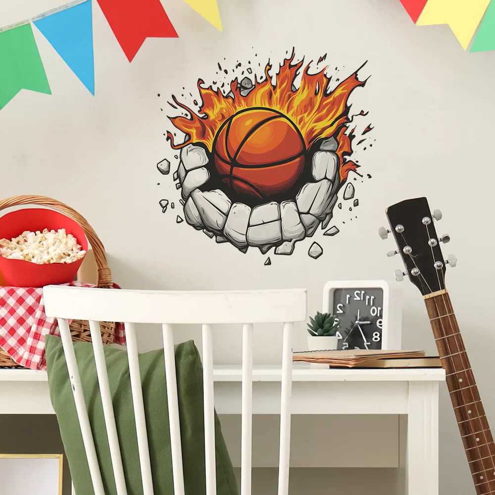 Creative Flame Basketball Wall Stickers For Kids Room Background Decor Mural Child Bedroom Home Decoration Self-adhesive Decals