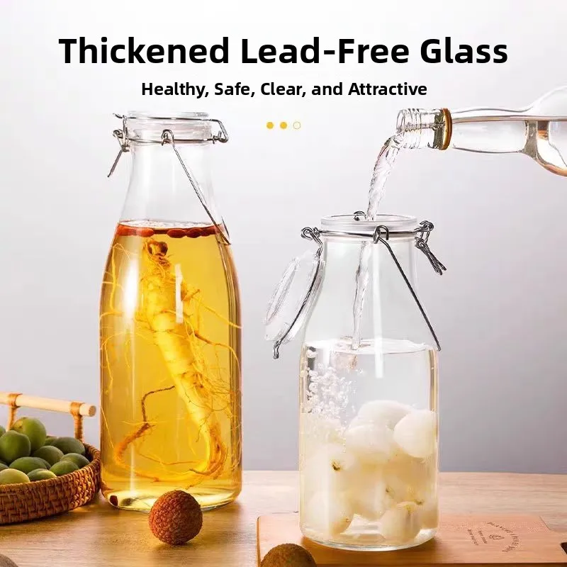 Botella de licor de vidrio Sed para fermentación de ciruela, vino, Ginseng, vino, leche, cilindro redondo, tarro de almacenamiento, uso doméstico, almacenamiento de cocina