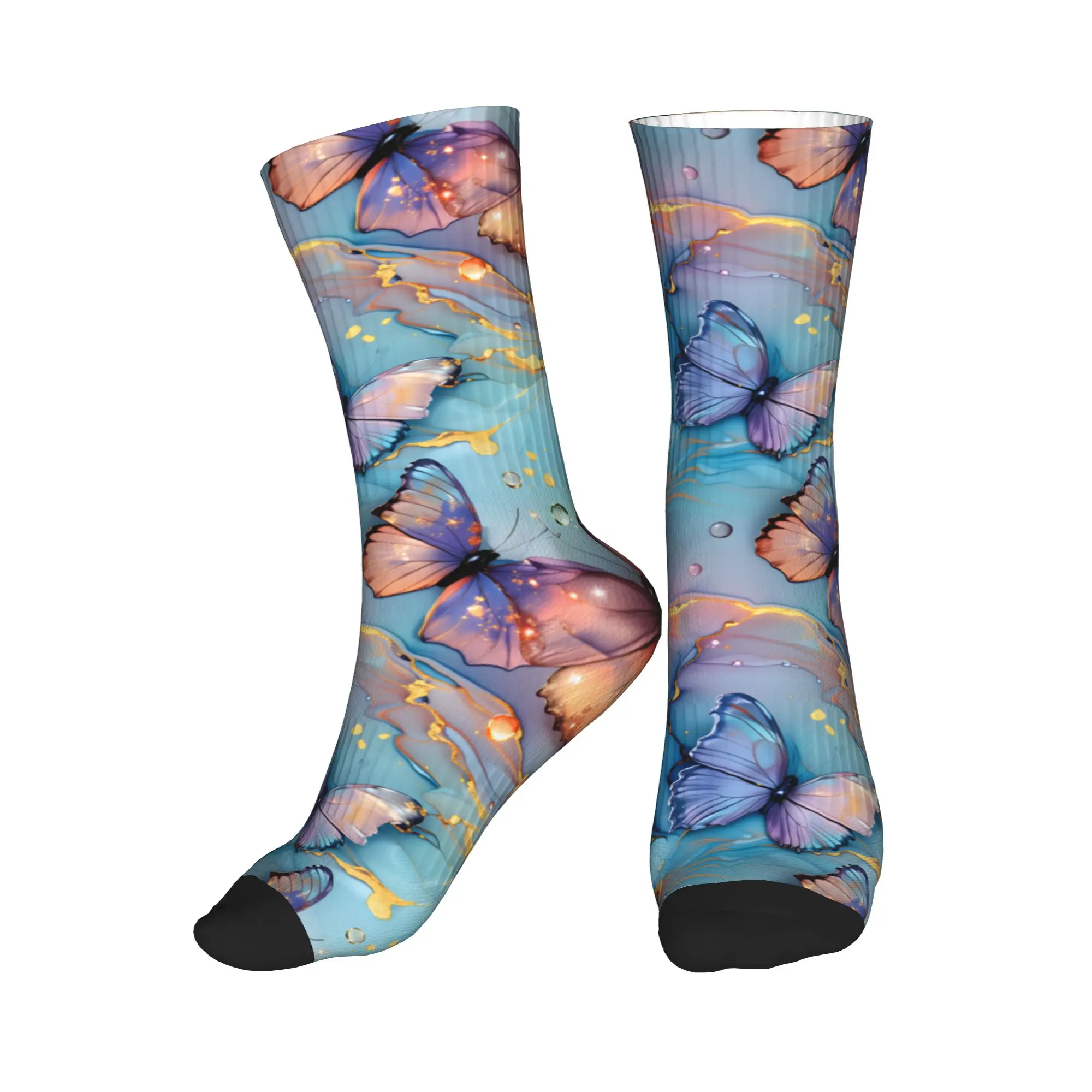 

Fun Printing Dreamy Abstract Marble Butterfly Pattern Socks for Men Women Stretchy Summer Autumn Winter Vibrant Fluid Crew Socks