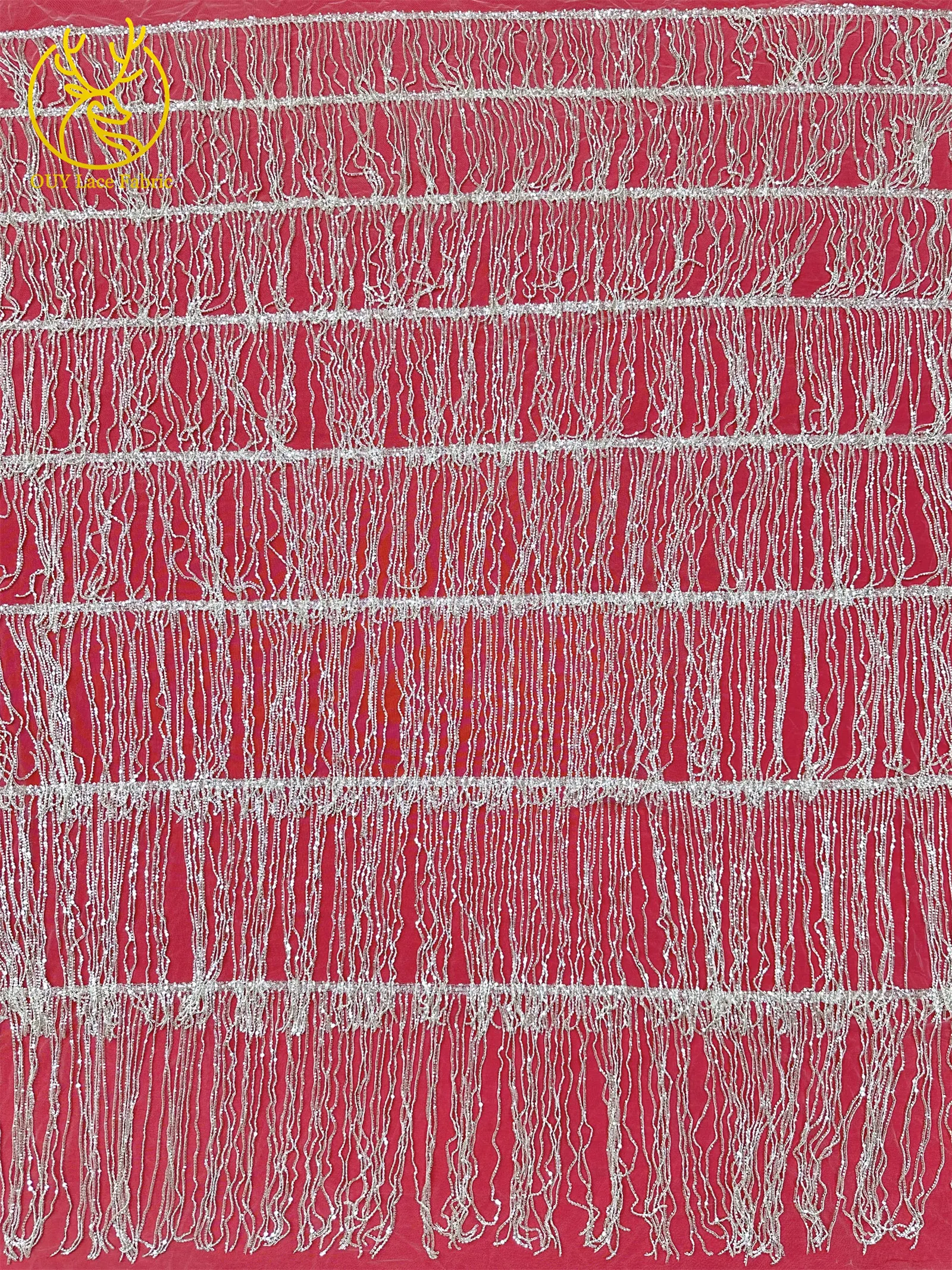 Weinroter nigerianischer 3D-Quasten-Perlen-Spitzenstoff, französischer Pailletten-Tüll-Spitzenstoff, afrikanischer Spitzenstoff für Damen, Hochzeitskleid, Nähen – Detail 13