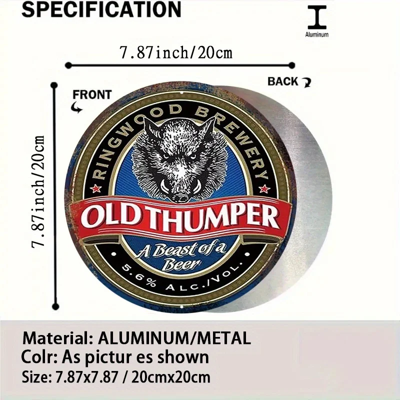 1 قطعة علامة معدنية عتيقة ، ملصق دائري من الألومنيوم لمصنع الخشب الدائري القديم يتميز بتصميم الخنزير ، فني جداري بمظهر عتيق عتيق fo #2