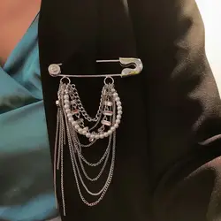 European Diablo Series Baroque Gem Tassel Pendant Brooch Pin Badge Punk Chain Exaggerated Hip Hop Jewelry Accessories