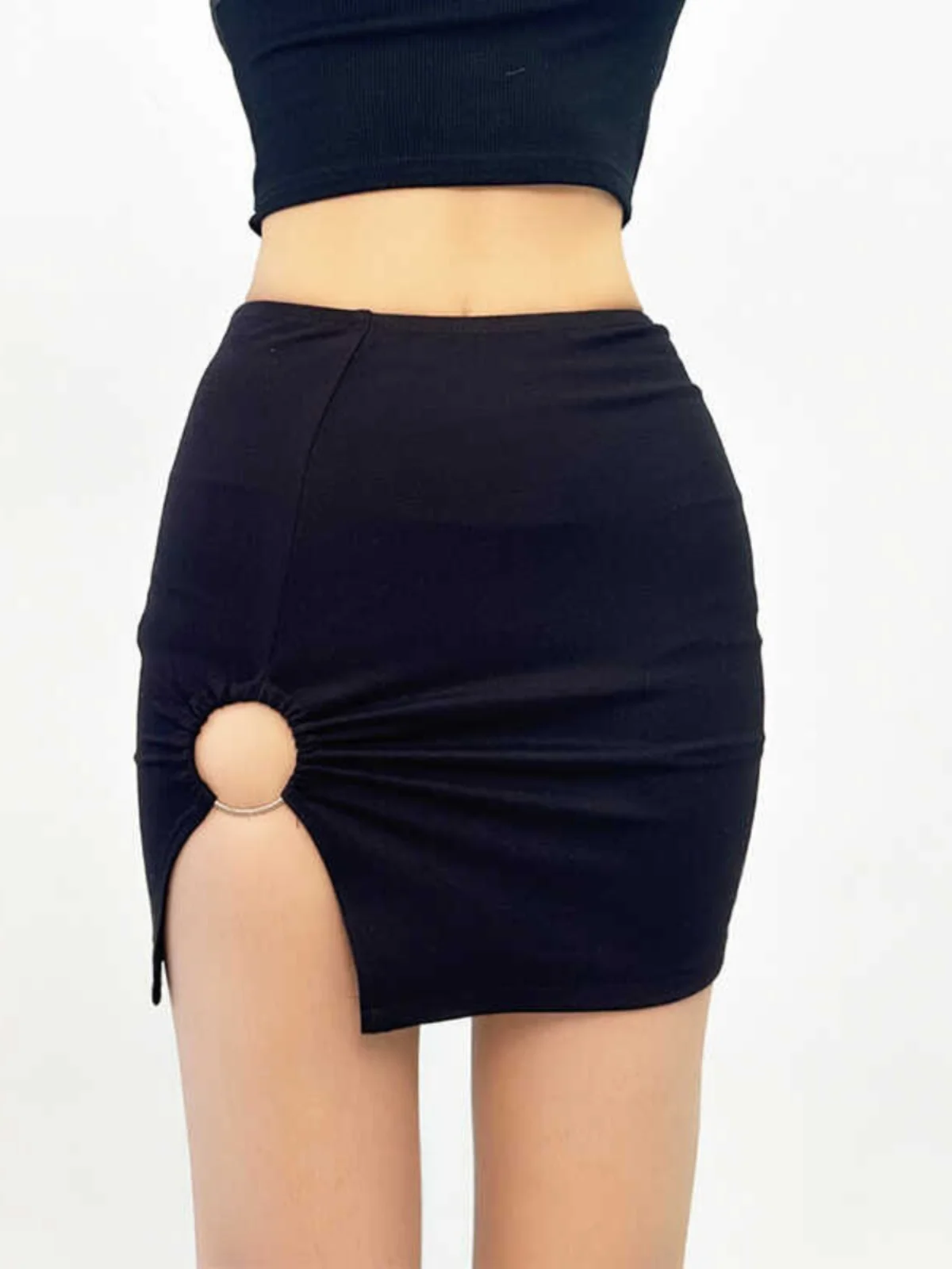 

2024 Summer New Design Sense Circular Hollow Out Wrap Hip Skirt Spicy Girl High Waisted Light Mature Temperament Mini Skirt KXTF