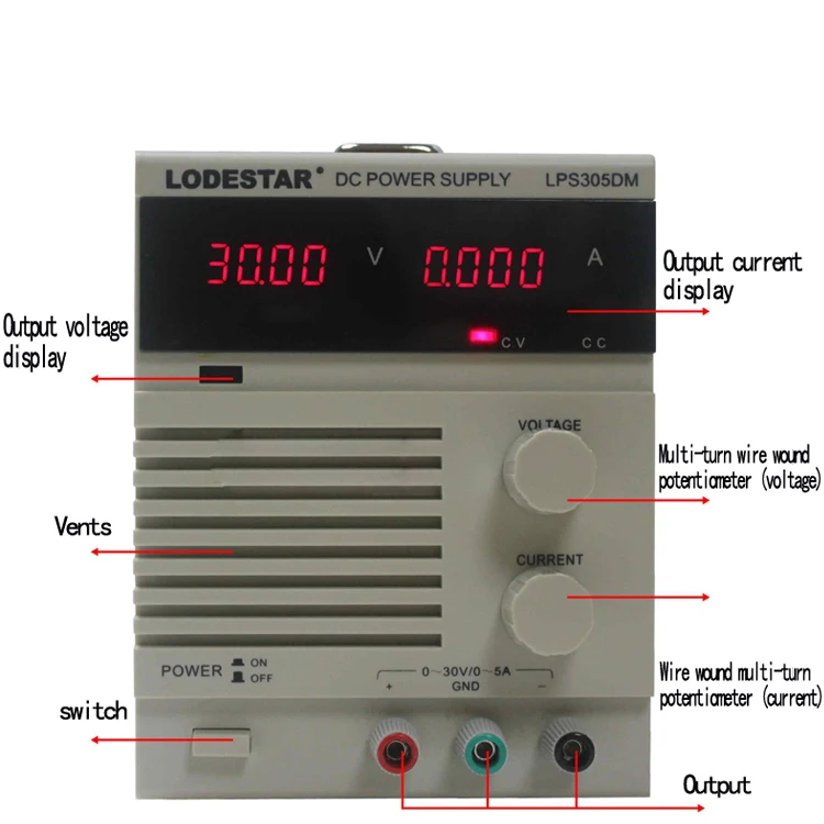 Regulator voltase/Stabilizer 30V 5A DC, catu daya presisi tinggi, empat tampilan Digital LPS305DM