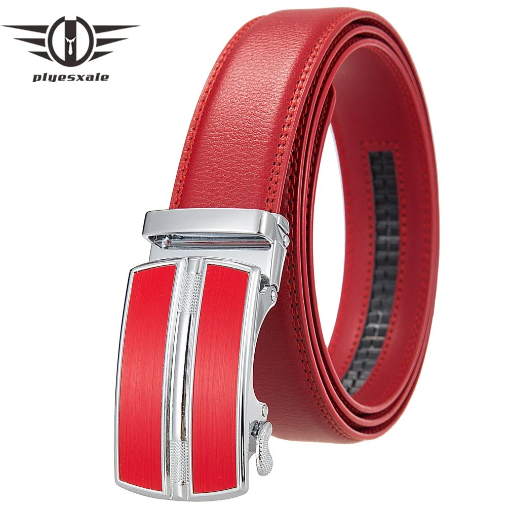 

Plyesxale Cowskin Leather Belt For Men 2024 Luxury Brand Automatic Buckle Cinto Masculino Designer Belts Men High Quality B1237