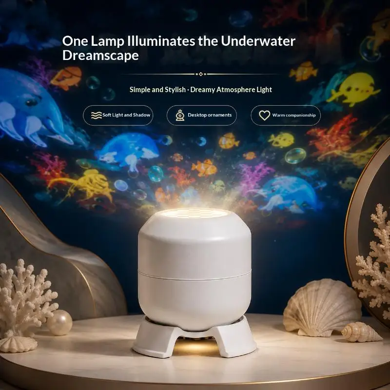 LED Ocean Projector Light 360 Rotating Dynamic Night Light USB Ambient Light Ocean World Bedroom Decoration