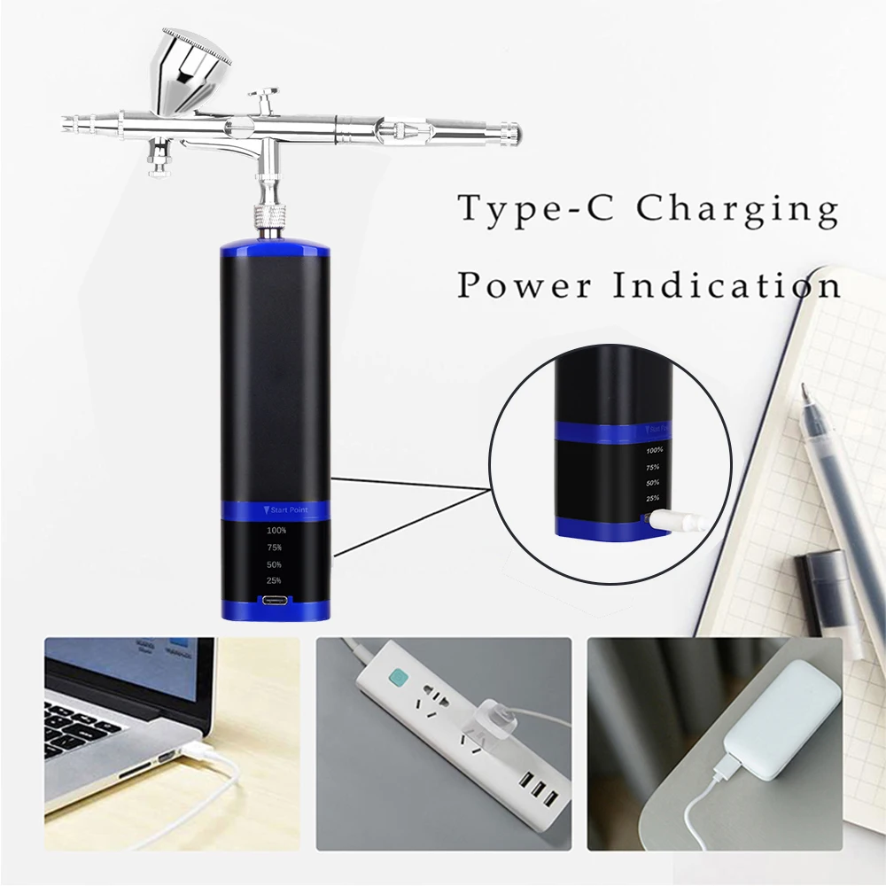 Imagem -04 - Kit de Maquiagem Aerógrafo Profissional Sistema de Escova de ar com Mini Compressor Pistola de Pulverização de Agulha de 0.3 mm para Arte em Unhas Faciais