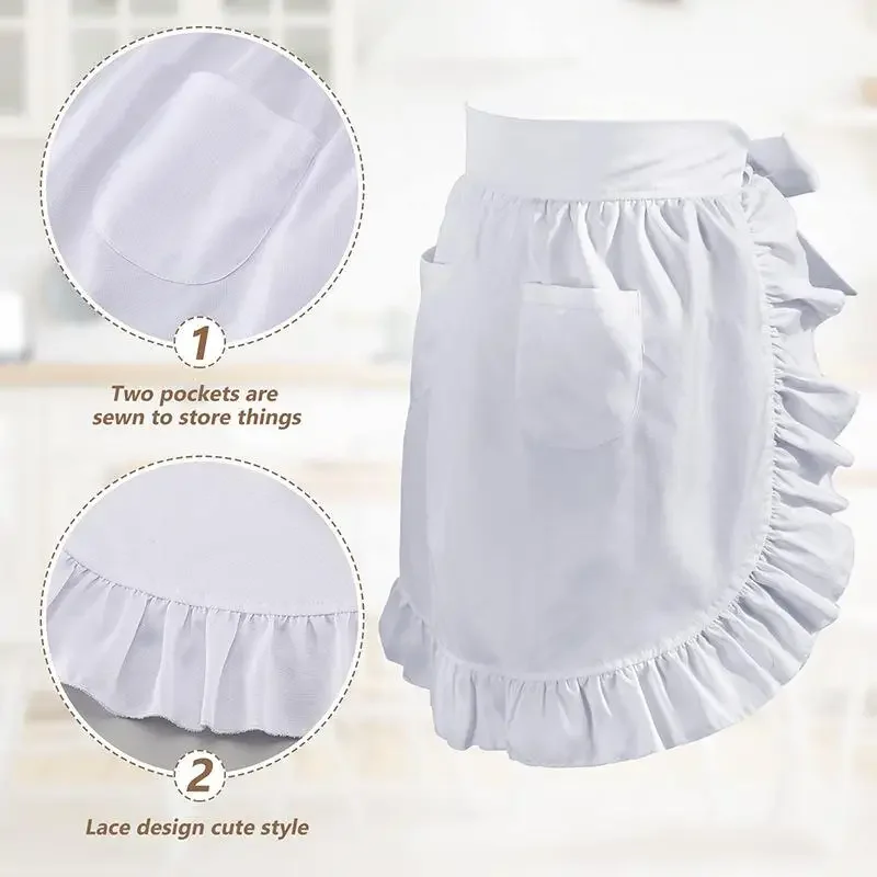 Femme demi taille cuisine tablier de cuisine court Lolita femme de chambre Sexy dentelle noir blanc bavoir beauté fleur café tablier travail à domicile