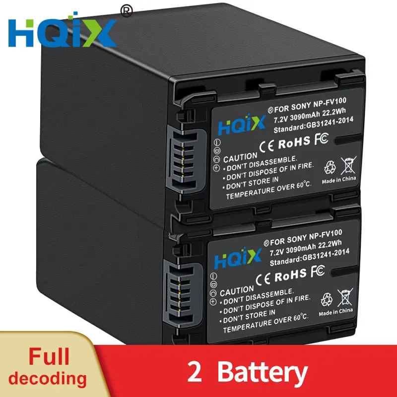 HQIX for Sony FDR-AX30 AXP35 AX40 AX45 AX100E AX700 PXW-Z90 DEV-50 30 AXP55 AX60  HXR-NX80 Camera NP-FV100 Dual Charger Battery