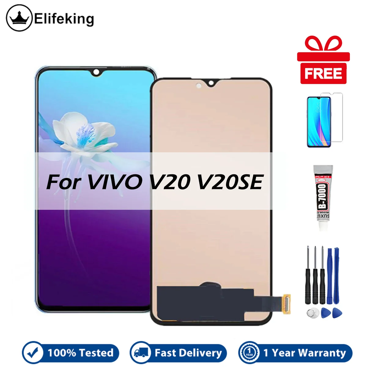 

For Vivo V20 V20 SE LCD Display Touch Screen Digitizer Assembly V20SE Replacement with Free Screwdriver Tempered Glass Glue