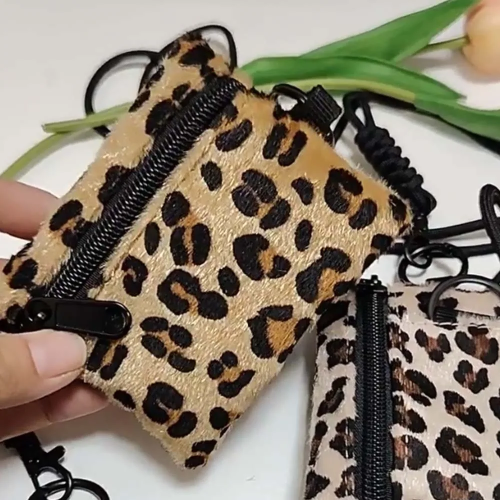 

Portable Square Hanging Neck Coin Purse Casual PVC Leopard Print Mini Wallet Black Blue Small Card Holder Storage