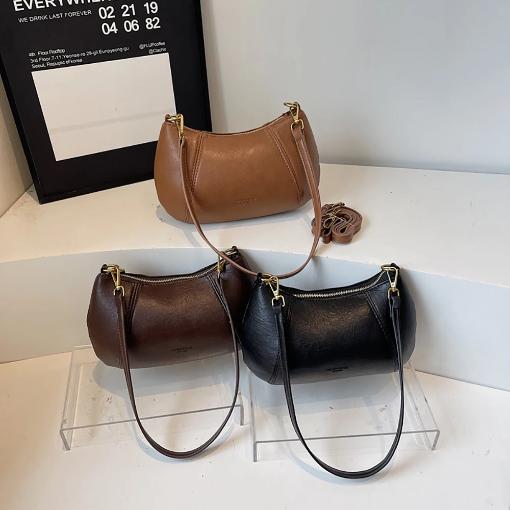 حقيبة كروس من البولي يوريثان باللون البني للنساء على الطراز الكوري أنيقة بلون سادة وسحاب وحقائب كتف واحدة متعددة الاستخدامات للتنقلات وحزمة مناسبة لجميع المناسبات #4