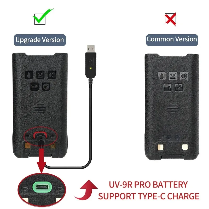 ل Baofeng UV-9R Pro 7.4 فولت بطارية ليثيوم أيون IP68 دعم نوع-C تهمة ل GMRS-9R ​ ​ ​ ​ ​ ​ ​ اسلكية تخاطب BL-9 بلس