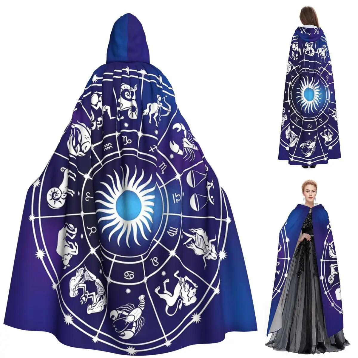 

Aquarius Zodiac Sign Long Hooded Cloak Witch Medieval Costume Cosplay Cape HalloweenParty Adult Unisex