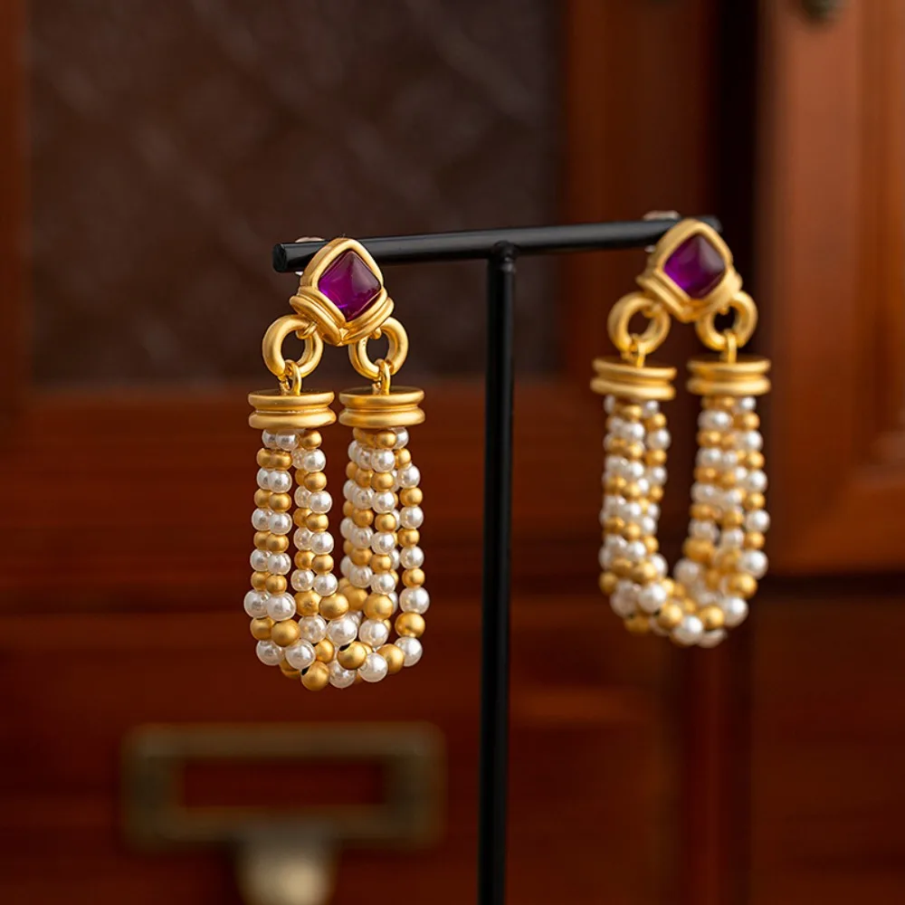 Kupfer Retro Ohrringe zarte Galvanik Perlen Ohrringe hand gefertigte Perlen Ohrringe