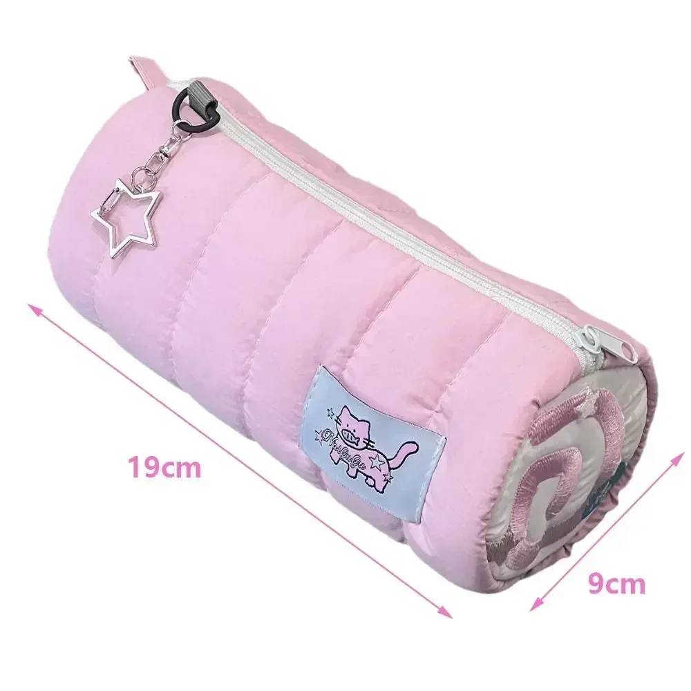 Pink Towel Roll Pencil Case Kawaii Soft Pen Storage Bag Cosmetic Pouch Cartoon Large Capacity Student Stationery School Supplies