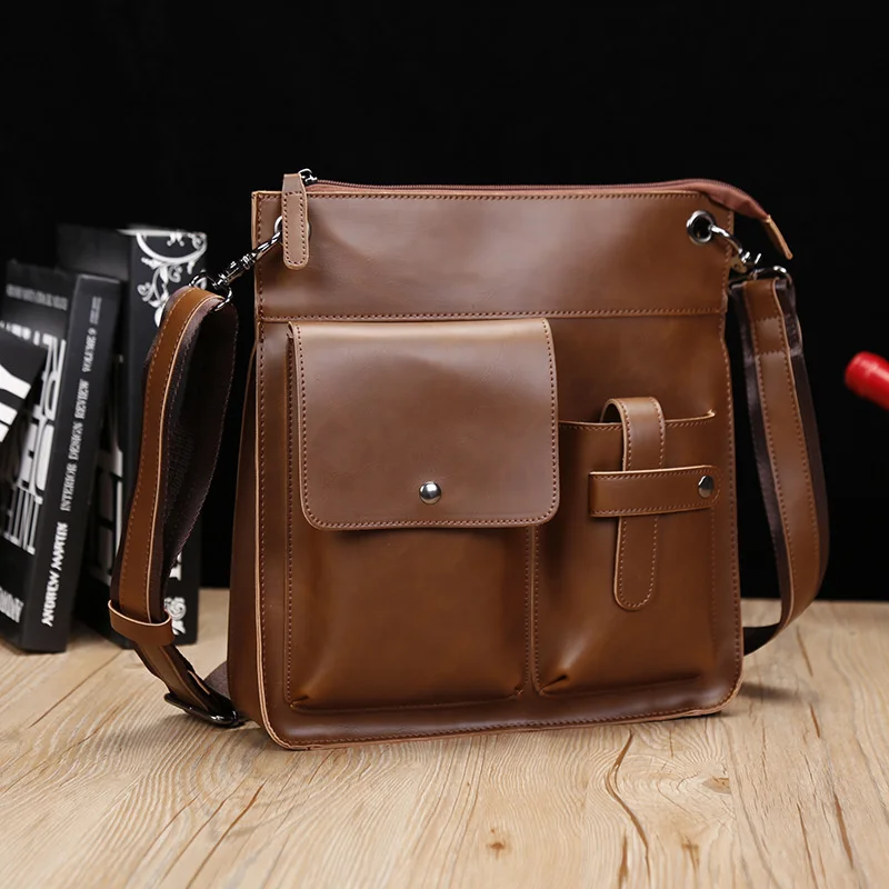 

men bag leather single shoulder messenger portable postman leisure British retro trend man