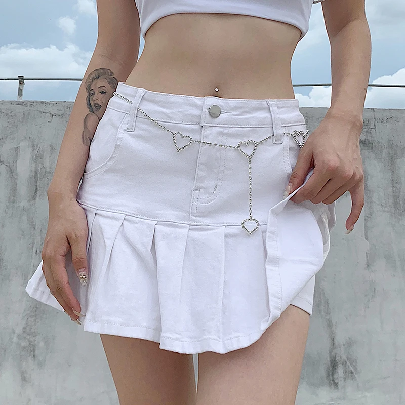 Summer Harajuku Punk Denim Mini Pleated Skirt Ladies High Waist Jeans Shorts Skirts Female Ruffles Fashion Korean Clothing