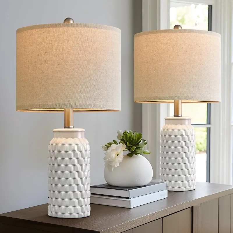

20.5" White Modern Ceramic Bedside Lamp Set of 2 for Bedroom Decor Farmhouse Table Lamp for Living Room Office Dorm