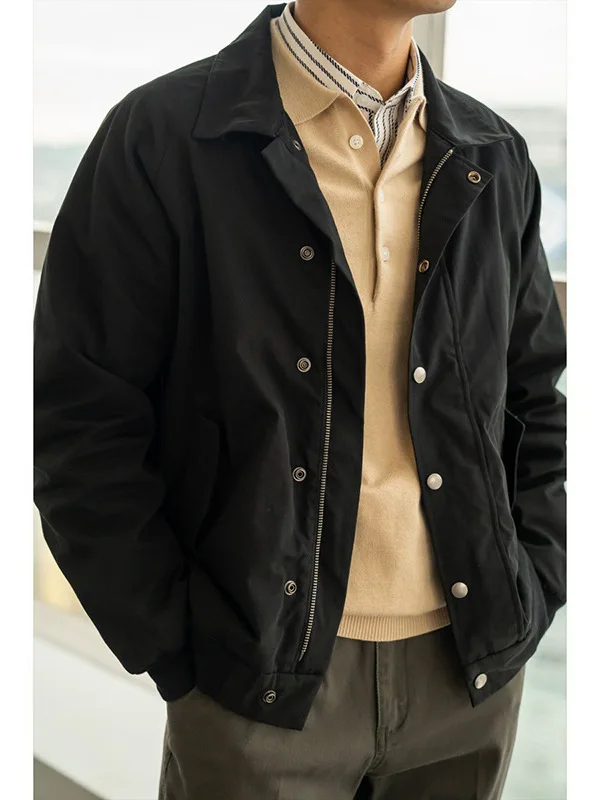 

Retro Japanese Sle Men's Jaet Turn-down Collar Harrington G9 Coat Commuter Spring Autumn Busin Thiened Cotton Youth