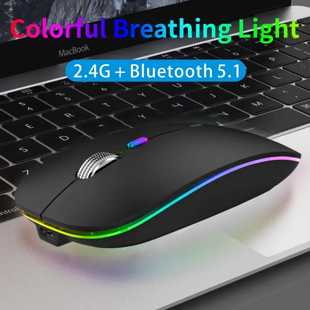 Wireless Bluetooth Mouse Rechargeable Mouse Dual Mode Bluetooth 5.1 2.4G with USB Receiver Computer Mice