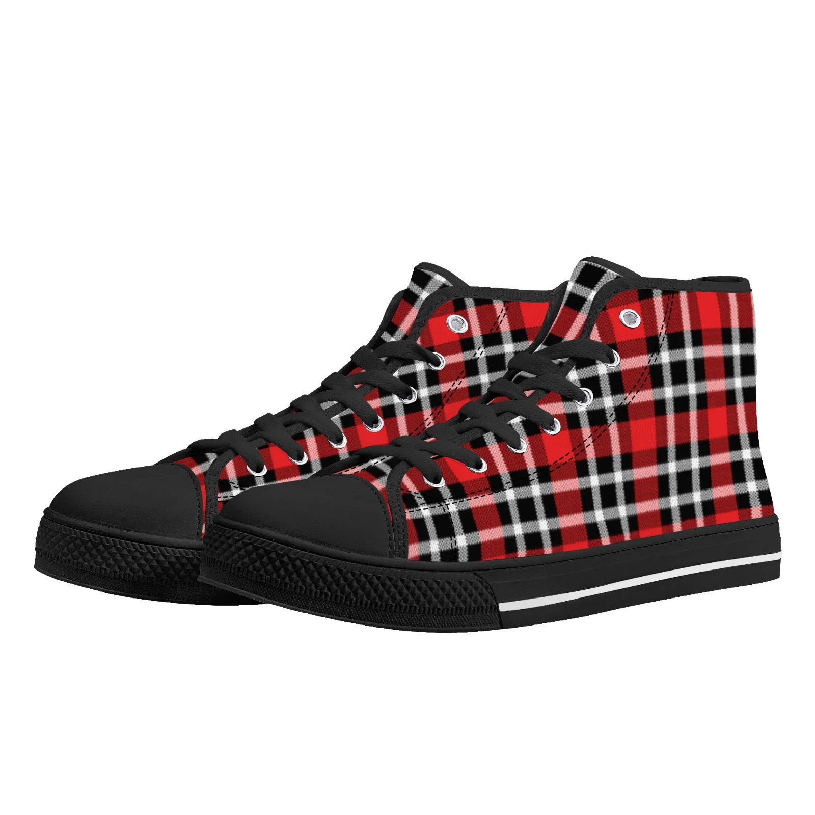 

Classic plaid high top canvas sneakers, stylish retro casual shoes for men and women, versatile fashion shoes.