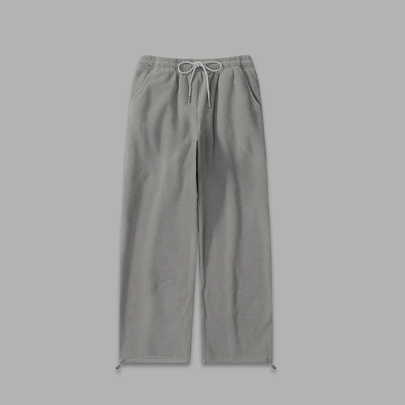 Pantaloni casual unisex larghi in vita elastica con coulisse in pile semplice da uomo retrò in stile giapponese con polsini con coulisse