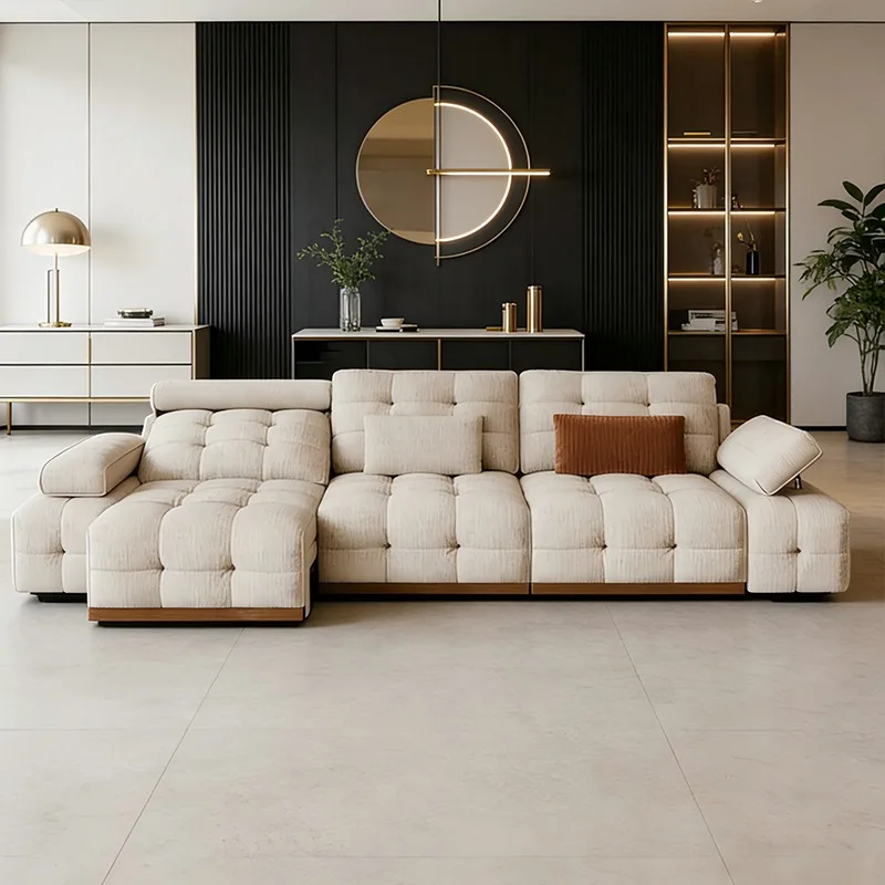 Lawrence electric sofa bed small apartment living room retractable reclining function straight row fabric sofa