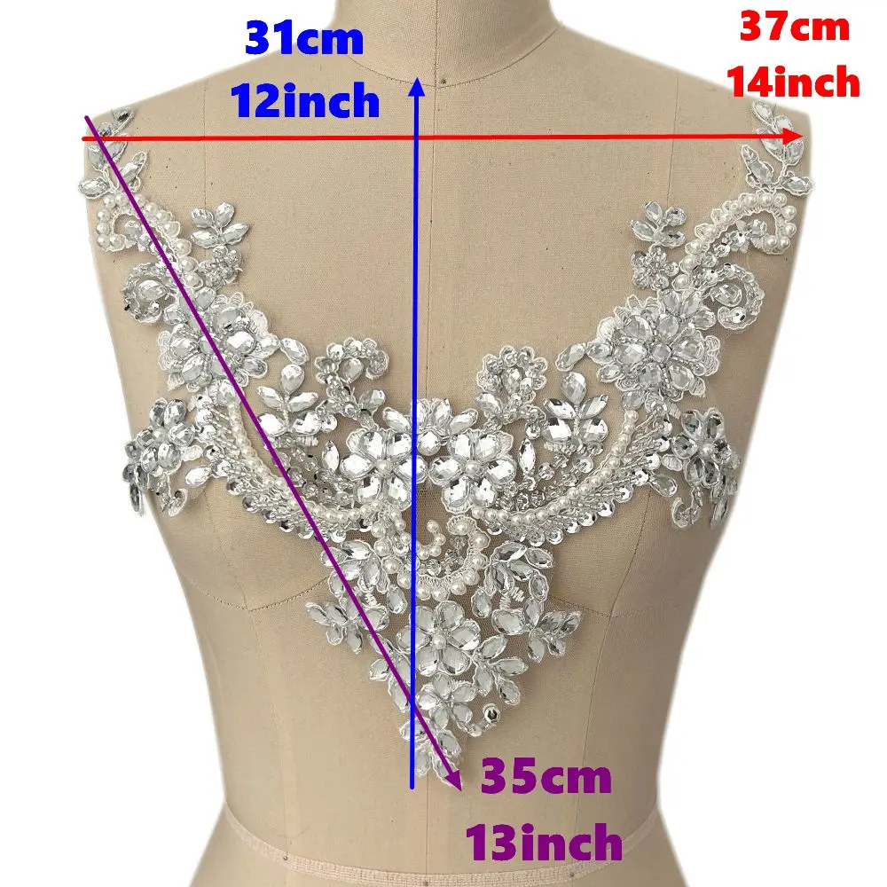 White Wedding Dress Prom Gown Patches Appliques For Women Curve Chest Decorations Sewing Rhinestones Crystals Beaded Clothes Diy