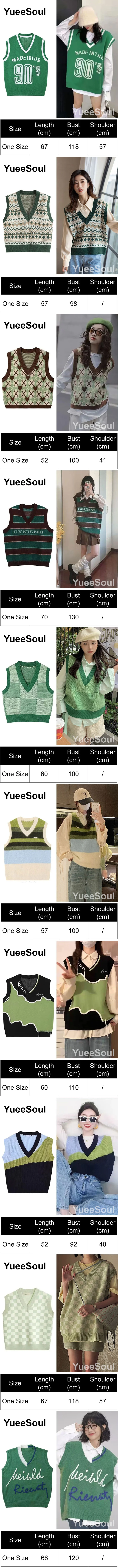 Green Knit Vest Printed Sleeveless Pullover Oversized Women Sweater Vest 2026 New Y2K Vintage Knitwear Women's Autumn Clothing